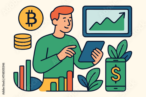 Man Analyzing Bitcoin Market Trends