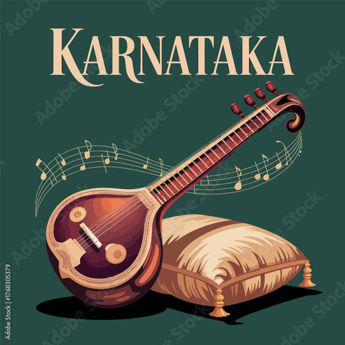 Karnataka Traditional Music Instrument Illustration with Veena