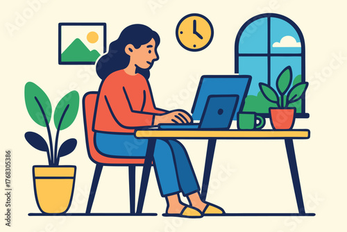 Woman Studying on Laptop at Home