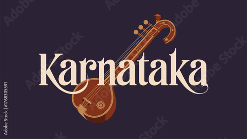 Karnataka Traditional Music Instrument Illustration with Veena