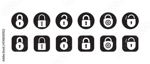 Lock and unlock padlock icon, Lock and unlock icon set, security and privacy icon collection, digital safety symbol, Vector illustration EPS 10.
