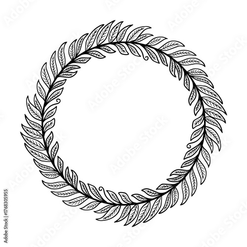 Black and white hand drawn laurel wreath frame border