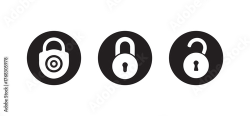 Locks icons set, Padlock symbol, Set of Silhouette of locked and unlocked padlock, Flat design, Vector illustration EPS 10.