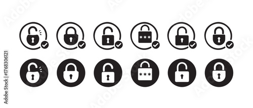 Locks icons set, Padlock symbol,  Locked and unlocked vector icon set, Lock symbol isolated on white background, Vector illustration EPS 10.