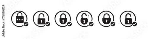Locks icons set, Padlock symbol,  Locked and unlocked vector icon set, Lock symbol isolated on white background, Vector illustration EPS 10.
