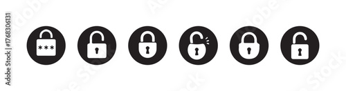 Locks icons set, Padlock symbol, Set of Silhouette of locked and unlocked padlock, Flat design, Vector illustration EPS 10.