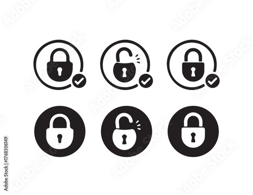 Locks icons set, Padlock symbol,  Locked and unlocked vector icon set, Lock symbol isolated on white background, Vector illustration EPS 10.