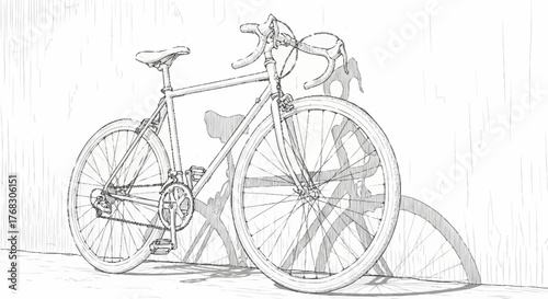Detailed Sketch of a Classic Road Bicycle Leaning Against a Wall.