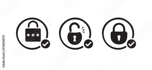 Locked and unlocked icon, lock icon collection set locked icon symbol unlocked sign , security icon, Vector illustration EPS 10.