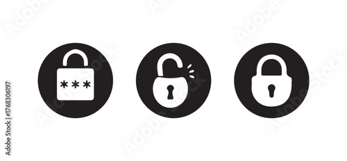Locks icons set, Padlock symbol, Set of Silhouette of locked and unlocked padlock, Flat design, Vector illustration EPS 10.