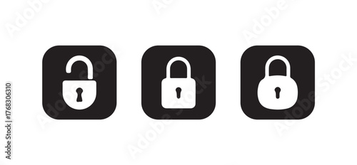 Locks icons set, Padlock symbol,  Locked and unlocked vector icon set, Lock symbol isolated on white background, Vector illustration EPS 10.
