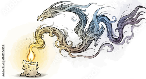 Dragon shaped smoke rising from a burning candle.