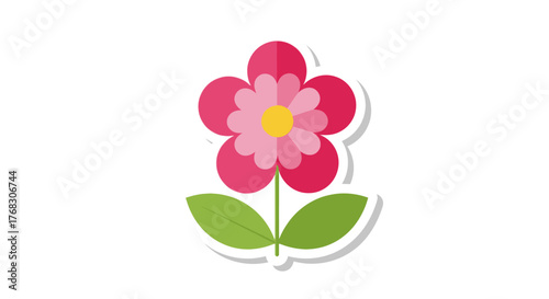 Delightful whimsical flower icon with vibrant pink petals and simplistic vector style