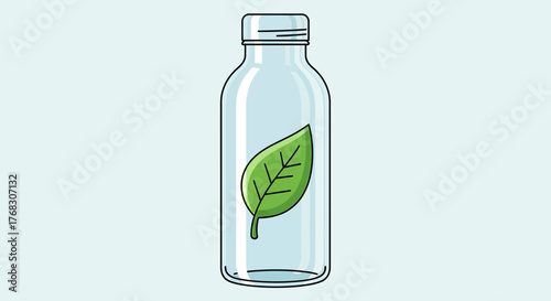 Illustrative green leaf trapped inside of a clear glass bottle showcasing ecosystem preservation