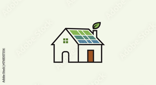 Eco-Friendly House Illustration Showcasing Sustainable Living and Renewable Energy Integration