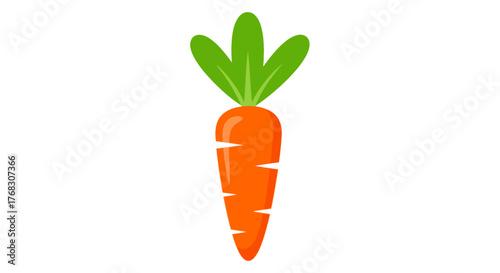Vibrant carrot illustration with playful cuts and fresh green leaves isolated on white backdrop