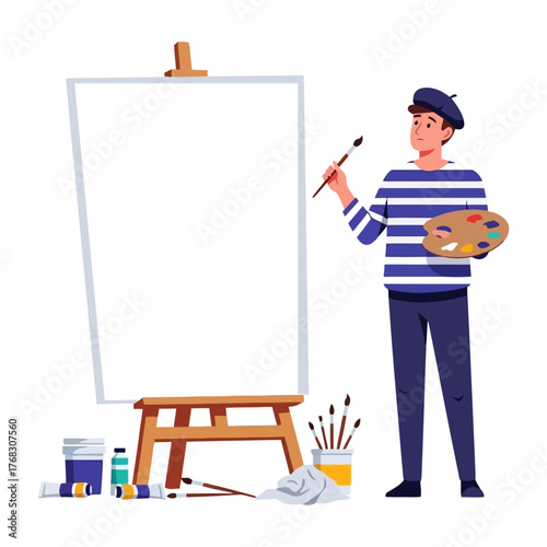 Artist Painting on Easel Illustration