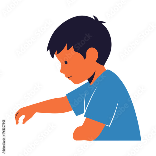 boy playing  Chess game, flat vector illustration 