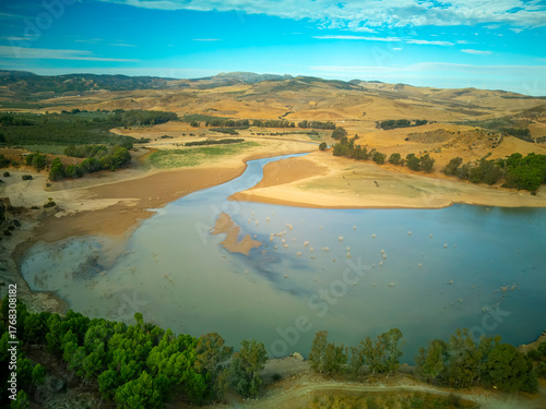 Drying lake in Andalusia, Spain, climate change and drought concept