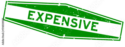 Grunge green expensive word hexagon rubber seal stamp on white background