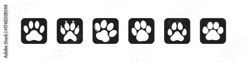 Animal Paw Print Foot Set,  Cat and Dog Prints, Cute dog icon, Black dog paw print , flat design, Vector illustration EPS 10.
