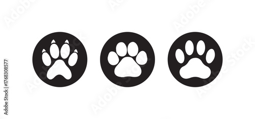 Paw icon set, Cat or dog paw icon silhouette, Paw icon logo vector set, Graphic design elements, Vector illustration EPS 10.