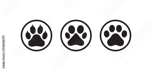 Animal Paw Print icon set, paw print silhouette icon, cat paw print,  cat walk foot print, Paw icon logo in collection, Vector illustration EPS 10.