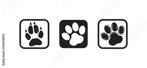 Paw print icon set, dog cat pet animal vector sign,  footprints Pet paw, print dog cat icon, Vector illustration EPS 10.