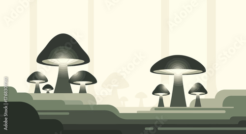 Glowing mushrooms in a fantastical forest landscape.