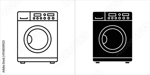 Portable generator icon set, outline and glyph style