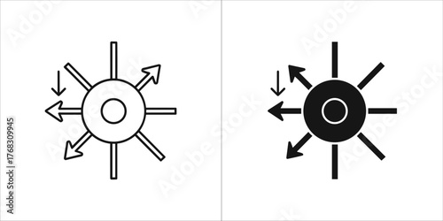 Outline and filled icon representing expansion or radiation
