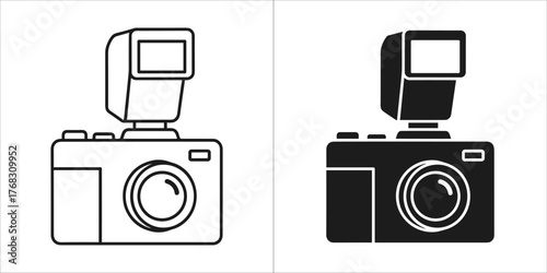 Two camera icons, one outline and one silhouette