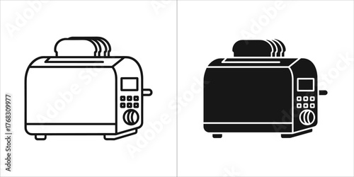 Two toasters, one in outline and one in silhouette