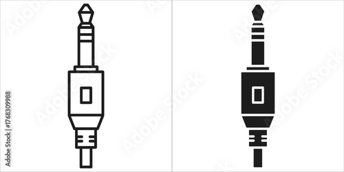 Two icons of a jack plug, one in outline and one in black