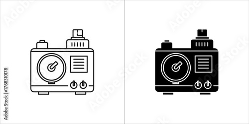 Line art and solid black icon of a vintage air compressor