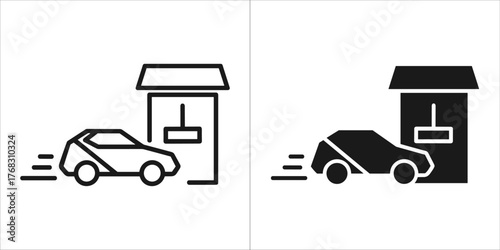 Outline and filled icon of a car at a drivethru window