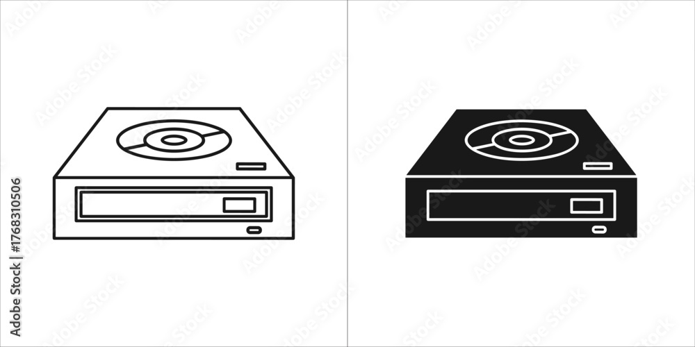 Fototapeta premium Two icons of a cdrom drive, one in outline and one in solid black