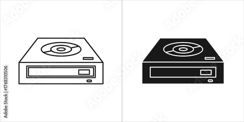 Two icons of a cdrom drive, one in outline and one in solid black
