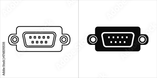 Vga connector icon, outline and filled versions