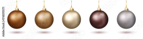 Christmas Ornaments Balls. Shiny Holiday decor on white background