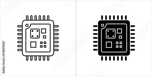 Two integrated circuit chip icons, one outline and one filled