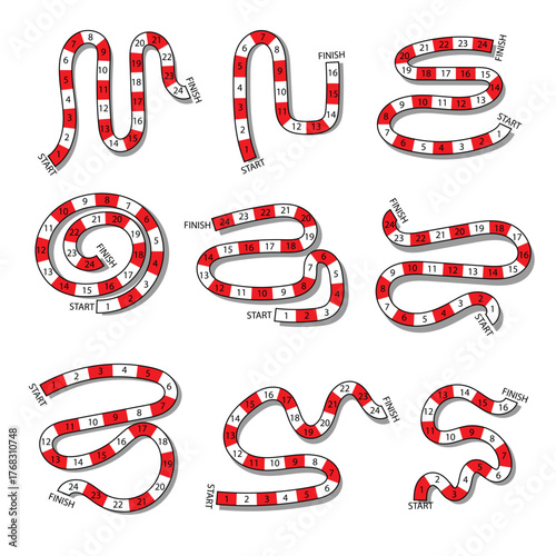 Simple board game template set, red and white.