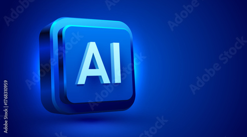 Brightly glowing AI computer chip. Technology concept. CPU processor. Computer microchip.