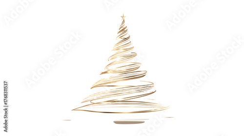 An elegant golden Christmas tree, created with a single, continuous, thin stroke line. Minimalist vector art, EPS 10 style, isolated on white background.