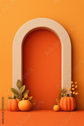 autumn archway with pumpkins and foliage