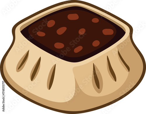 Open top steamed bun with dark minced filling