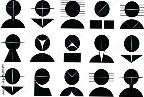 Diverse collection of abstract human profile icons representing users and individuals silhouette