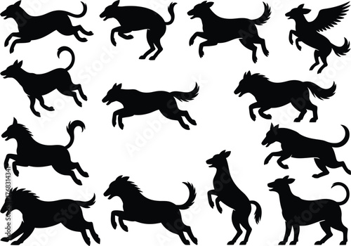 Dynamic silhouette collection of various animal poses and movements for design projects silhouette