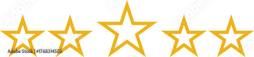 Five golden stars, a symbol of rating and feedback. Five golden stars rating award symbol representing excellence and success high quality vector. Golden five stars vector illustration on transparent