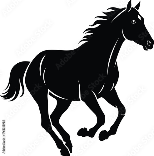 Galloping Horse Silhouette Vector - Running Stallion Black Mascot Design Element